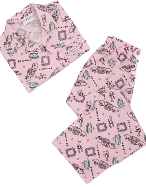 Vanilla Underground Friends Girls Pink Central Perk Logo Aop Pyjama Set (7 - 13 Years) - Age 7-8 Years Image 4