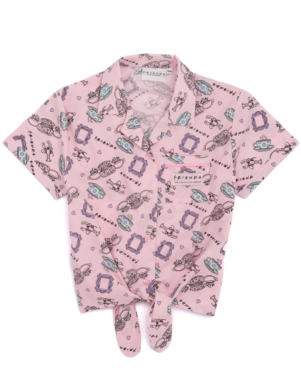 Vanilla Underground Friends Girls Pink Central Perk Logo Aop Pyjama Set (7 - 13 Years) - Age 7-8 Years Image 2