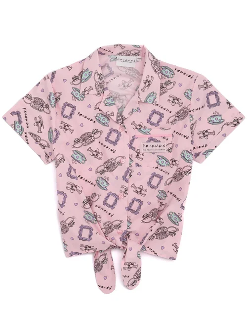 Vanilla Underground Friends Girls Pink Central Perk Logo Aop Pyjama Set (7 - 13 Years) - Age 7-8 Years Image 2