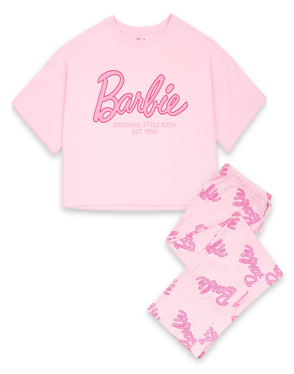 Vanilla Underground Barbie Womens Pink Logo All Over Print Pyjama Set - Large Image 1