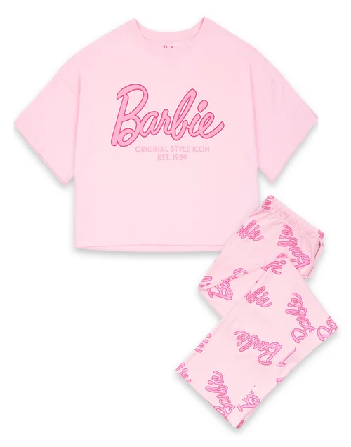 Vanilla Underground Barbie Womens Pink Logo All Over Print Pyjama Set - Large Image 1