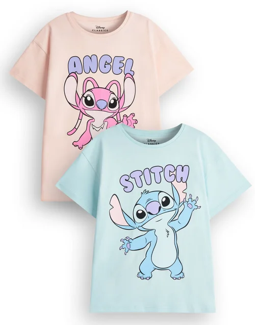 Vanilla Underground Disney Girls Multicoloured Stitch & Angel 2 Pack T-Shirts (5 - 14 Years) - 13-14 Yrs Image 1