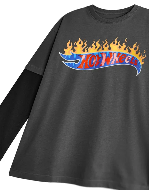 Vanilla Underground Hot Wheels Boys Grey Flame Logo Long Sleeved T-Shirt (3 - 12 Years) - 7-8 Yrs Image 5