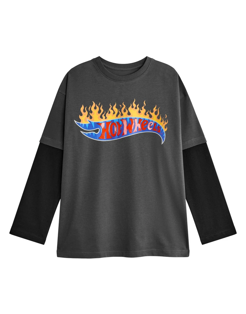 Vanilla Underground Hot Wheels Boys Grey Flame Logo Long Sleeved T-Shirt (3 - 12 Years) - 7-8 Yrs Image 1