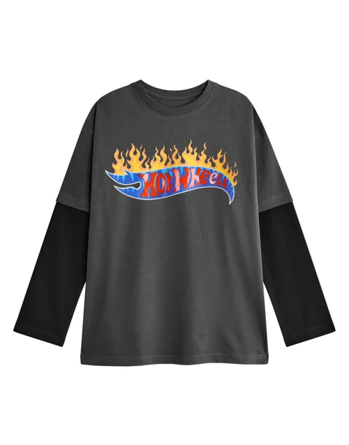 Vanilla Underground Hot Wheels Boys Grey Flame Logo Long Sleeved T-Shirt (3 - 12 Years) - 7-8 Yrs Image 1