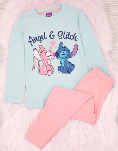 Disney Girls Blue Angel & Stitch Pyjama Set (1 - 8 Years) - Age 7-8 Years Image 2