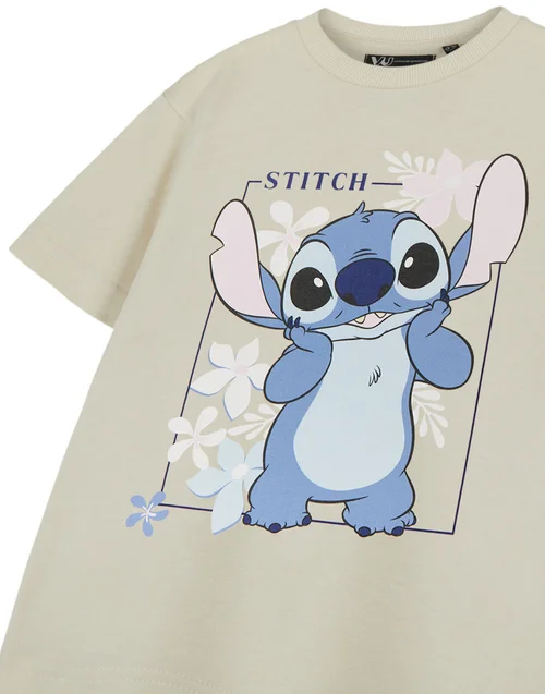 Vanilla Underground Disney Lilo & Stitch Girls Beige Big Stitch T-Shirt (3 - 14 Years) - 3-4 Yrs Image 5