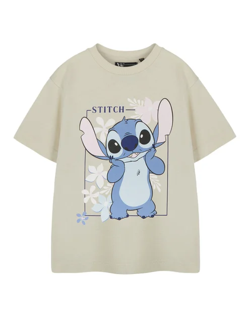 Vanilla Underground Disney Lilo & Stitch Girls Beige Big Stitch T-Shirt (3 - 14 Years) - 3-4 Yrs Image 1
