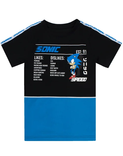 Sonic The Hedgehog Boys Black Sonic Stats Graphic T-Shirt (4 - 14 Years) - Age 4-5 Years Image 1
