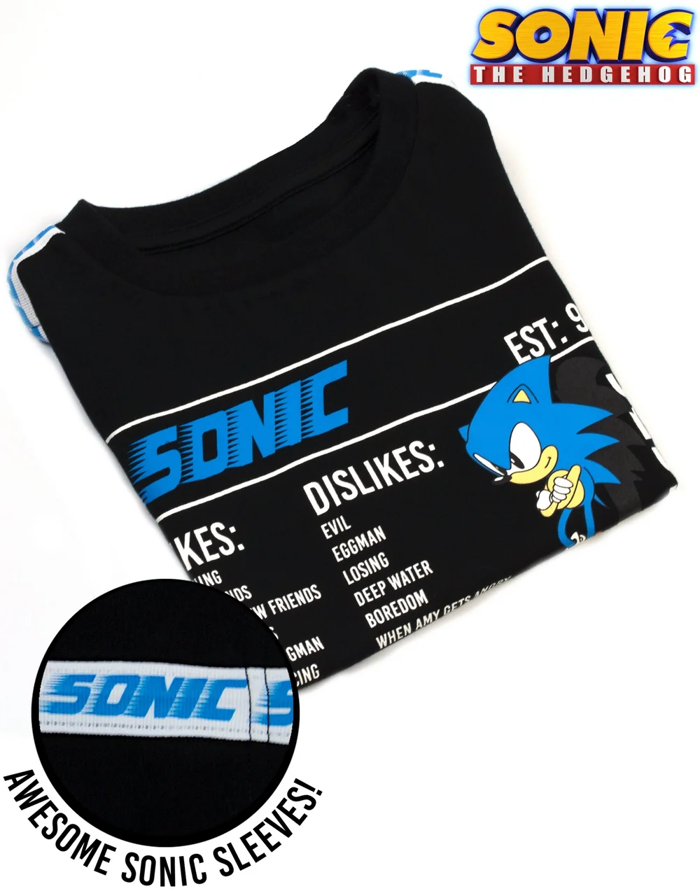 Sonic The Hedgehog Boys Black Sonic Stats Graphic T-Shirt (4 - 14 Years) - Age 4-5 Years Image 3