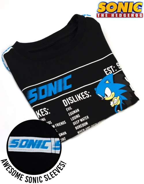 Sonic The Hedgehog Boys Black Sonic Stats Graphic T-Shirt (4 - 14 Years) - Age 4-5 Years Image 3
