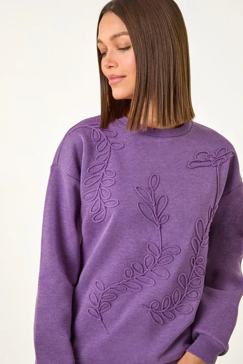 Roman Purple Floral Embroidered Sweatshirt - Size 10 Image 2