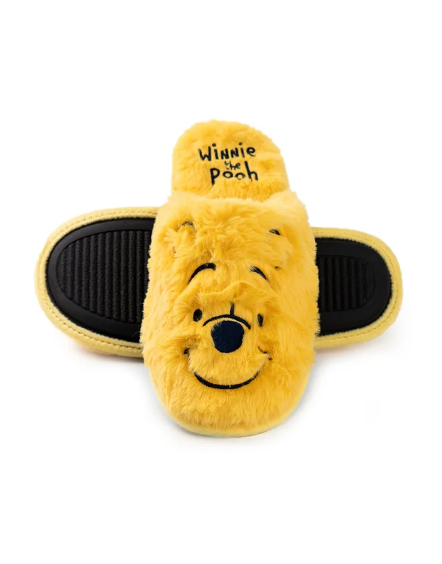 Vanilla Underground Winnie the Pooh Womens Yellow Embroidered Face Mule Slippers