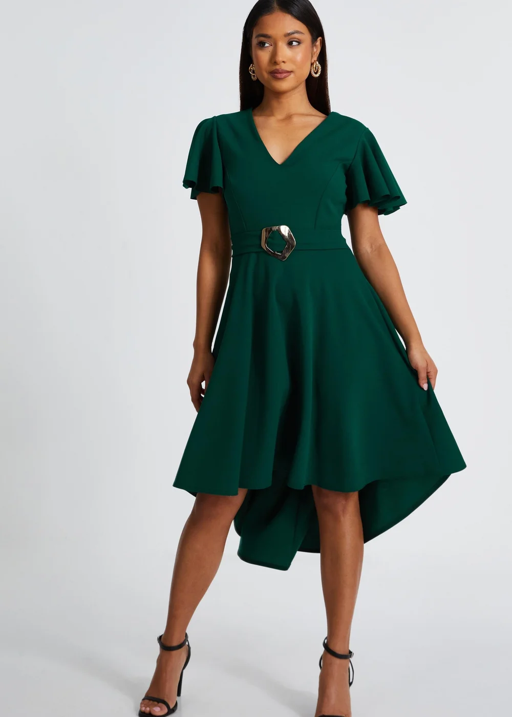 Quiz Green Petite Dip Hem Dress - 12 | Matalan Quiz Green Petite Dip Hem Dress - 12 | Matalan