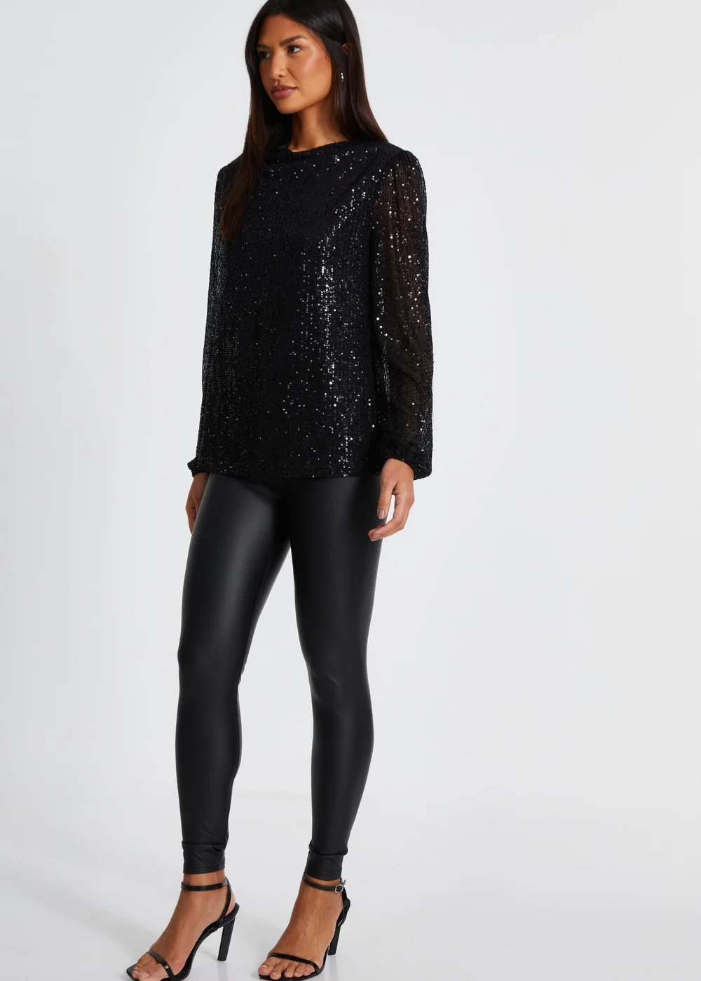Quiz Black Sequin Drape Top - 6 Image 3