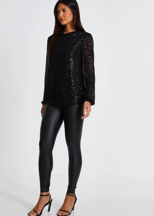 Quiz Black Sequin Drape Top - 6 Image 3