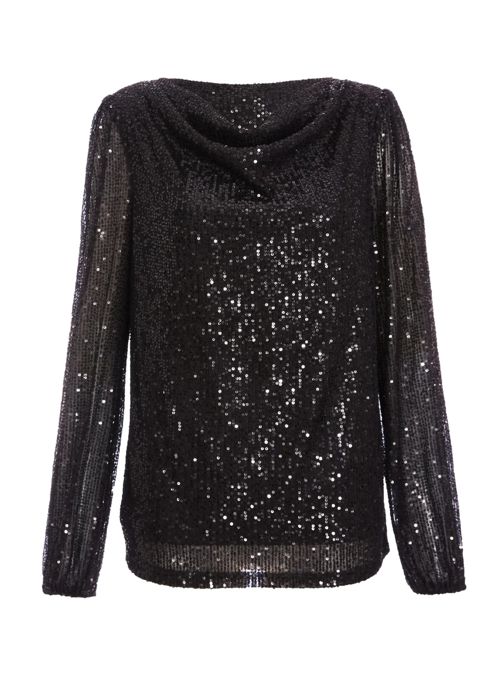 Quiz Black Sequin Drape Top - 6 Image 4