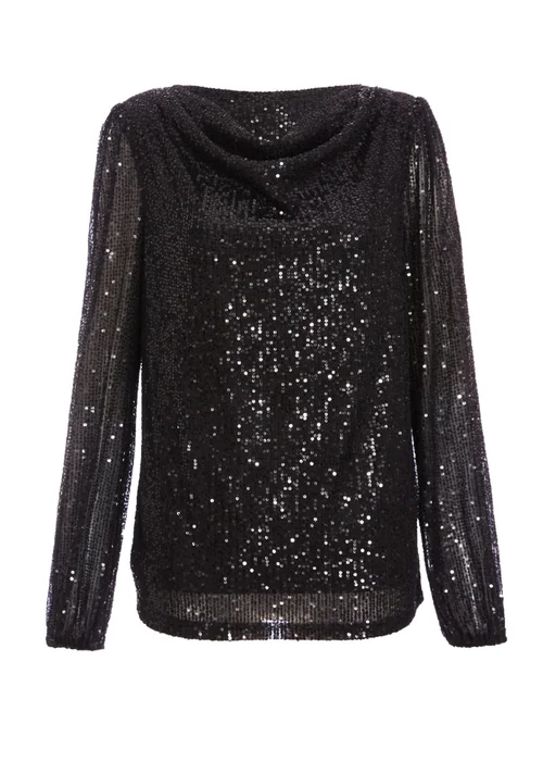 Quiz Black Sequin Drape Top - 6 Image 4