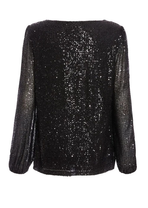 Quiz Black Sequin Drape Top - 6 Image 5
