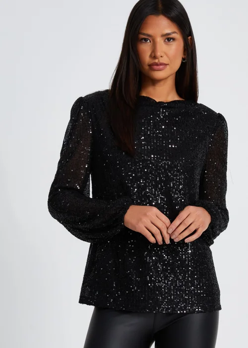 Quiz Black Sequin Drape Top - 6 Image 1