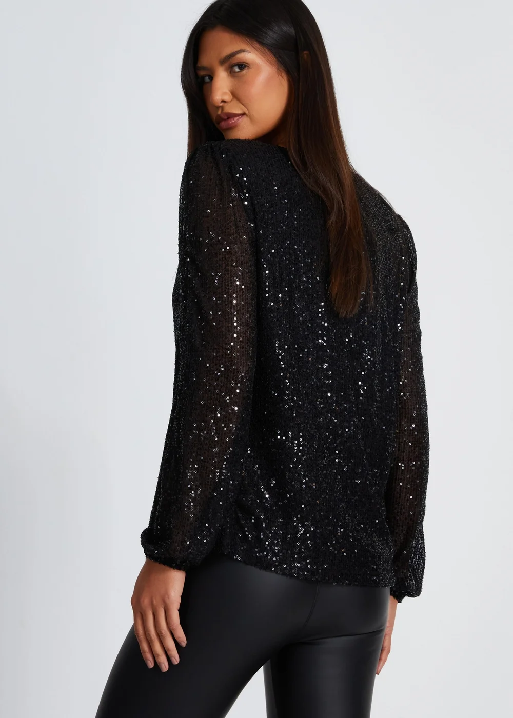 Quiz Black Sequin Drape Top - 6 Image 2
