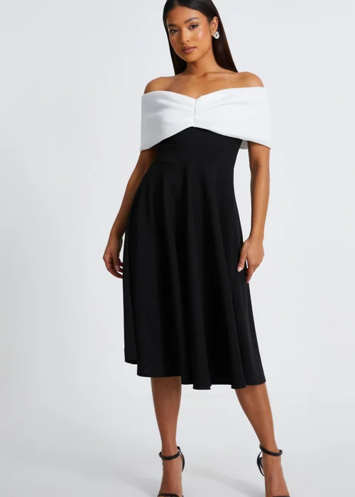Quiz Black Petite Contrast Bardot Midi Dress - 6 Image 1