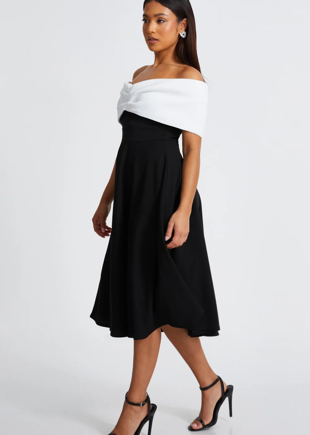 Quiz Black Petite Contrast Bardot Midi Dress - 6 Image 3