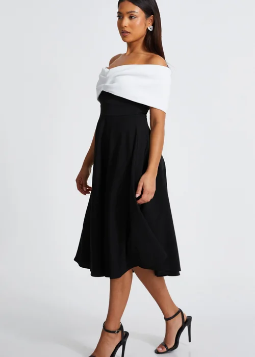 Quiz Black Petite Contrast Bardot Midi Dress - 6 Image 3