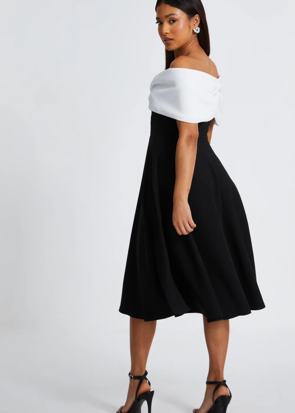 Quiz Black Petite Contrast Bardot Midi Dress - 6 Image 2