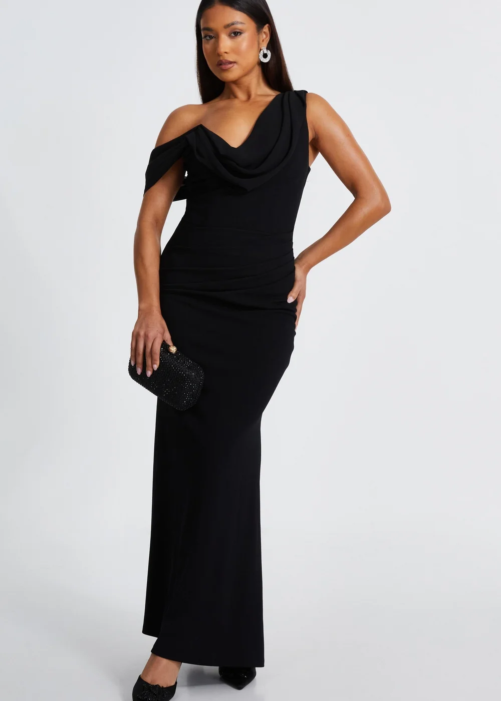 Quiz Black Petite One Shoulder Maxi Dress - 6 Image 1