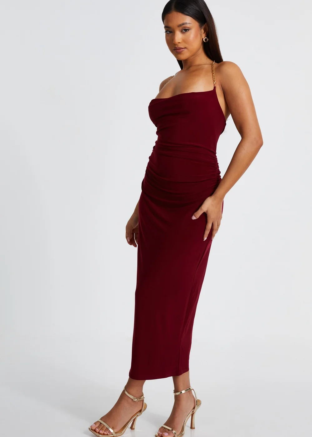 Quiz Burgundy Petite Cowl Midaxi Dress - 6 Image 3