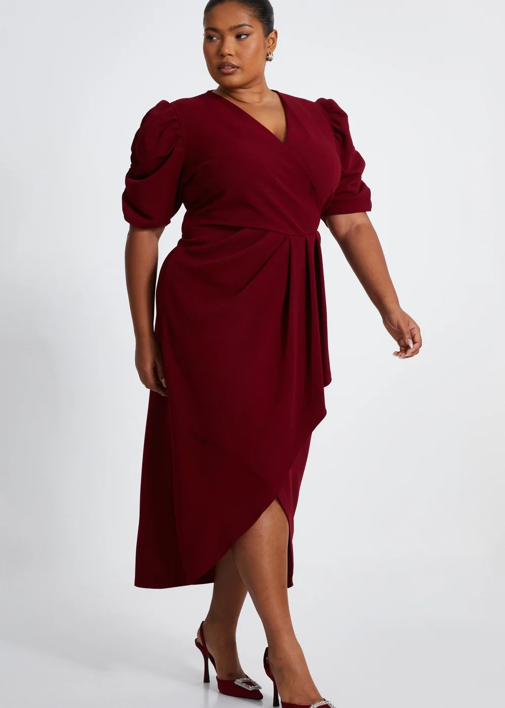 Quiz Red Curve Wrap Midi Dress - 16 Image 3