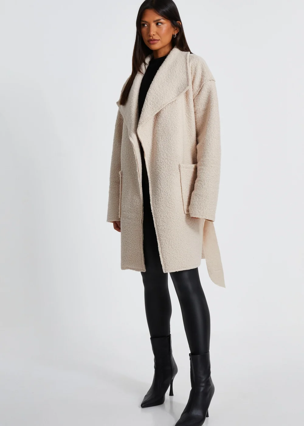 Quiz Stone Boucle Tie Belt Coat - S/M Image 3