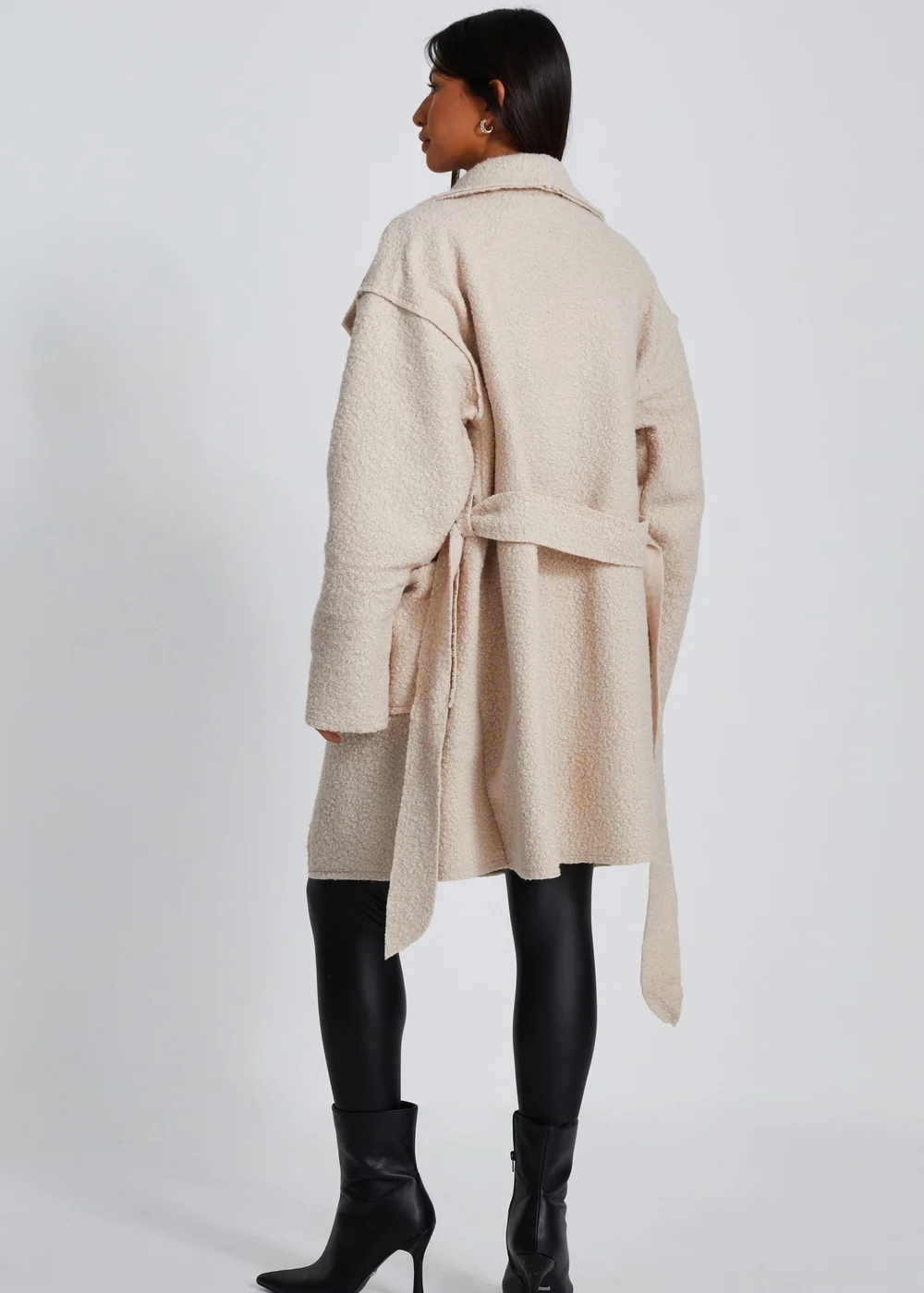 Quiz Stone Boucle Tie Belt Coat - S/M Image 2