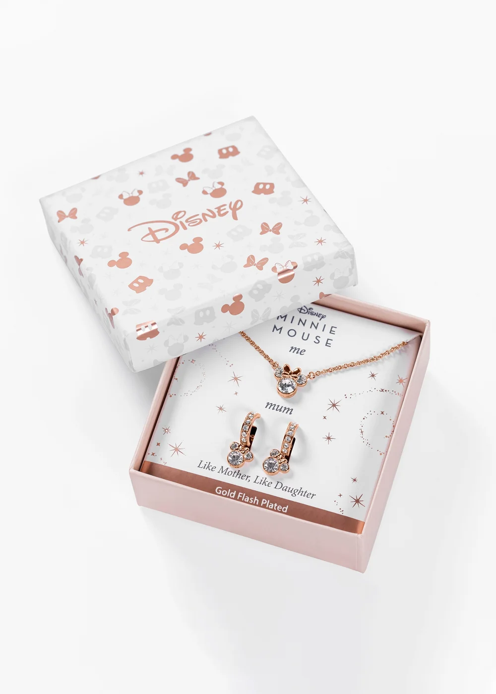 Disney Minnie Mouse Rose Gold Plated Crystal Hoop Earrings & Necklace Set - One Size Image 4