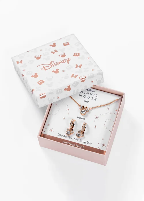 Disney Minnie Mouse Rose Gold Plated Crystal Hoop Earrings & Necklace Set - One Size Image 4