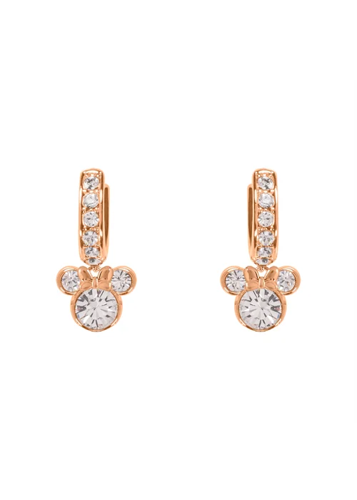 Disney Minnie Mouse Rose Gold Plated Crystal Hoop Earrings & Necklace Set - One Size Image 3
