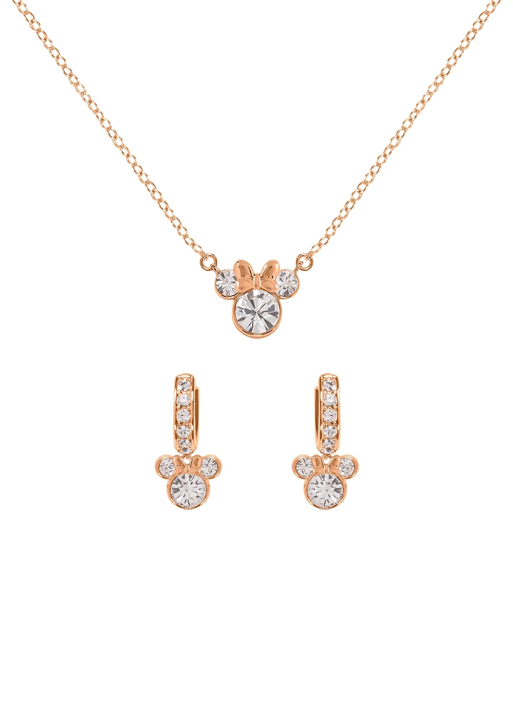 Disney Minnie Mouse Rose Gold Plated Crystal Hoop Earrings & Necklace Set - One Size Image 1