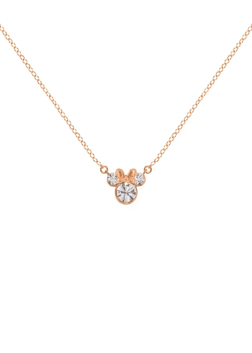 Disney Minnie Mouse Rose Gold Plated Crystal Hoop Earrings & Necklace Set - One Size Image 2