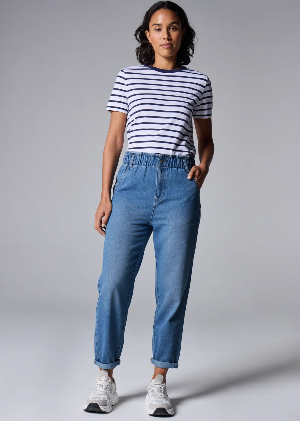 Mid Wash Paperbag Jeans - 8 Image 1