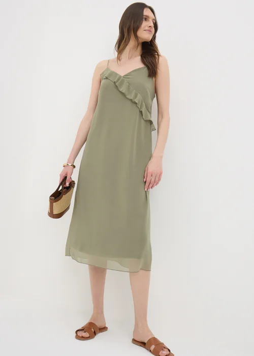 Khaki Frill Strappy Midi Dress - 8 Image 1