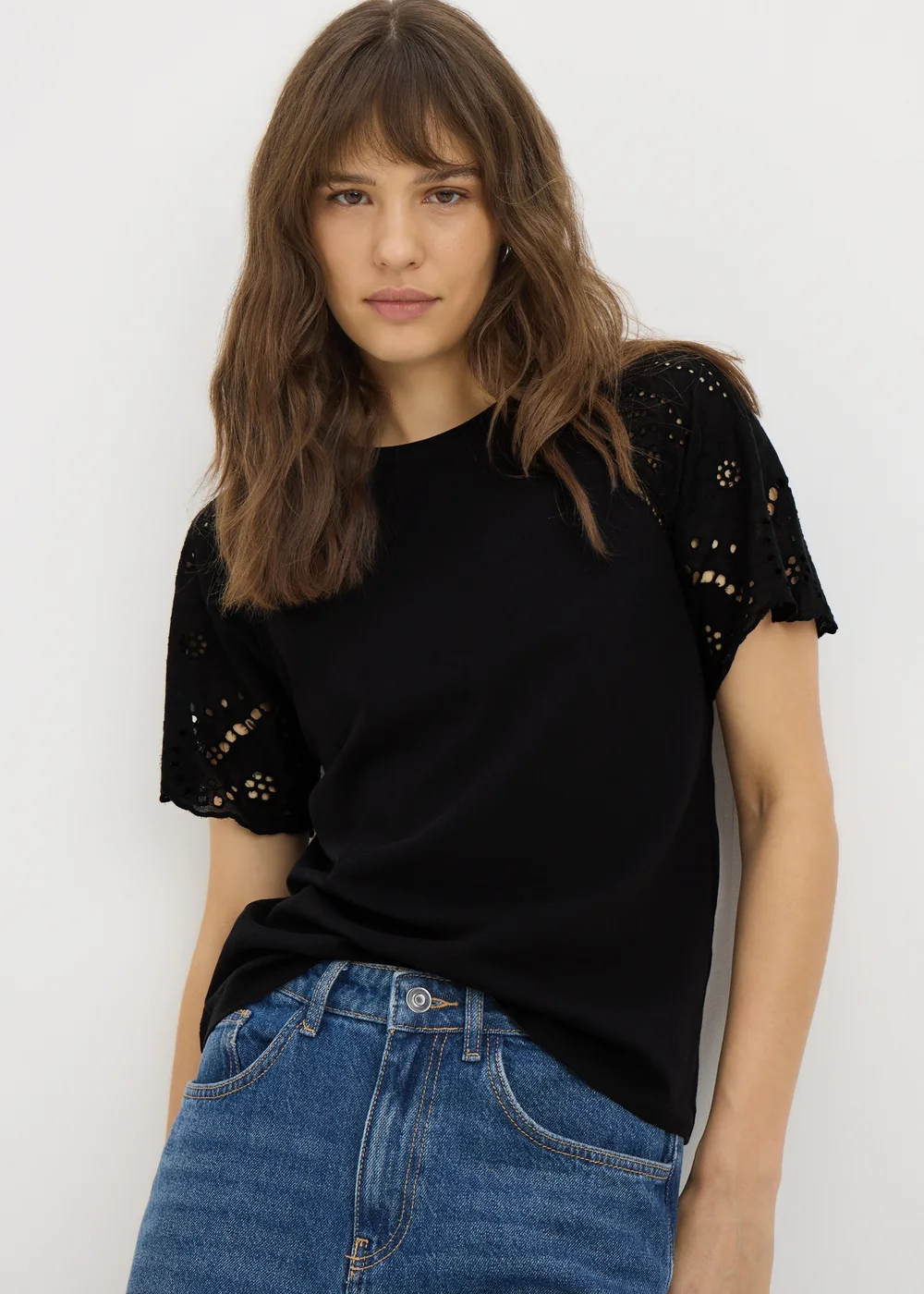 Black Broderie Raglan Sleeve T-Shirt - 8 Image 2
