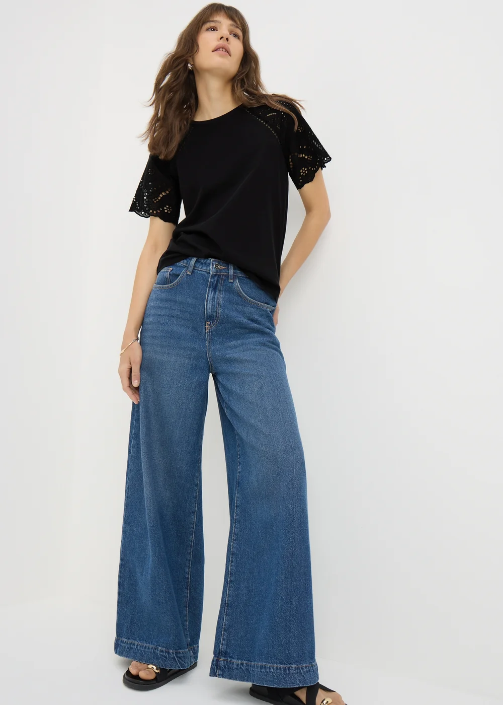 Black Broderie Raglan Sleeve T-Shirt - 8 Image 1