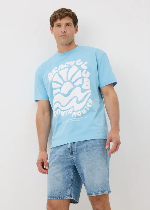 Blue Graphic Stencil Detail T-Shirt - S Image 2