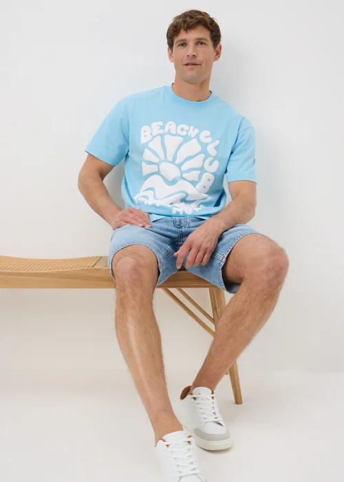 Blue Graphic Stencil Detail T-Shirt - S Image 1