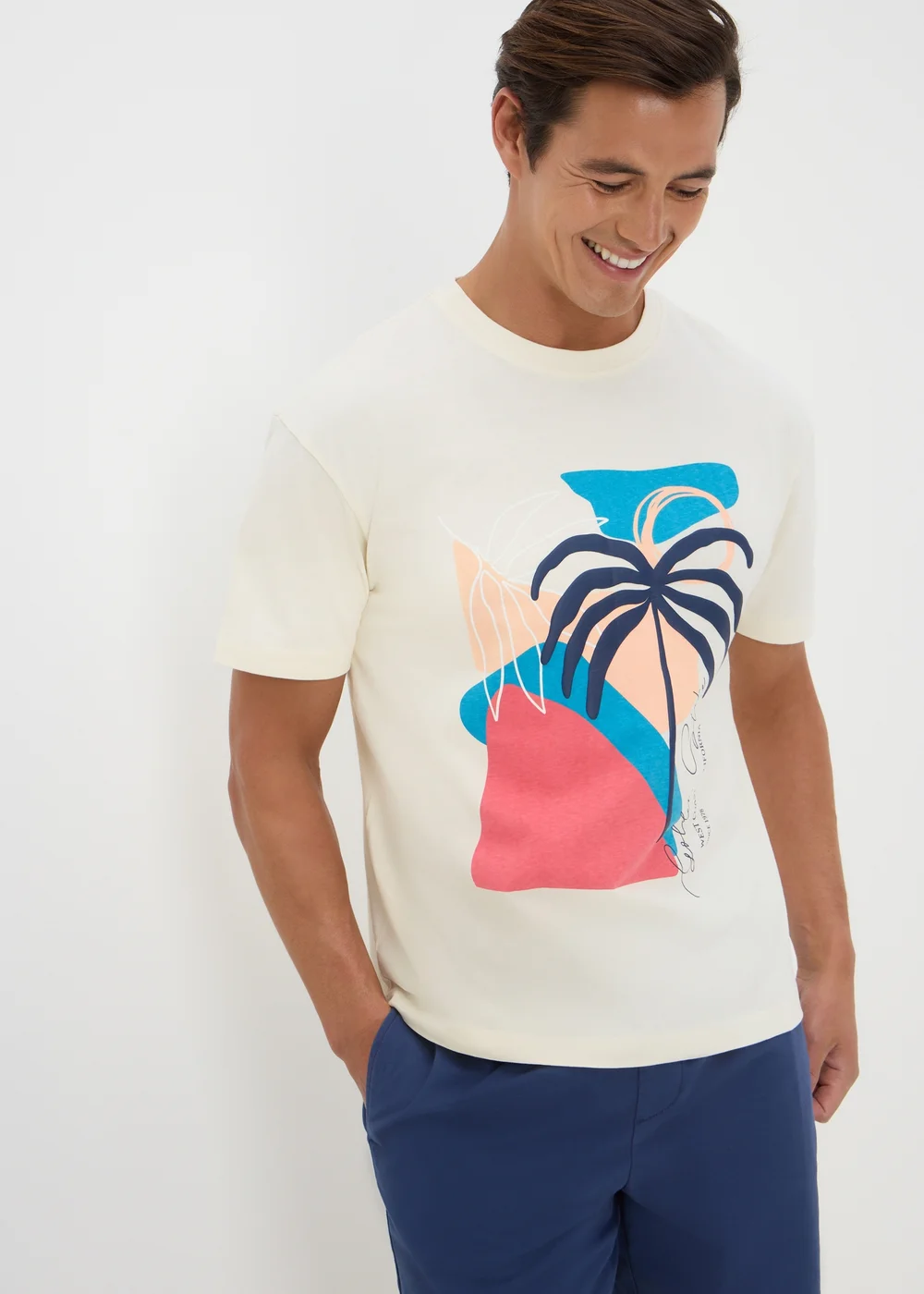 Ecru Watercolour Palm T-Shirt - S Image 3