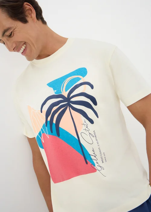 Ecru Watercolour Palm T-Shirt - S Image 2
