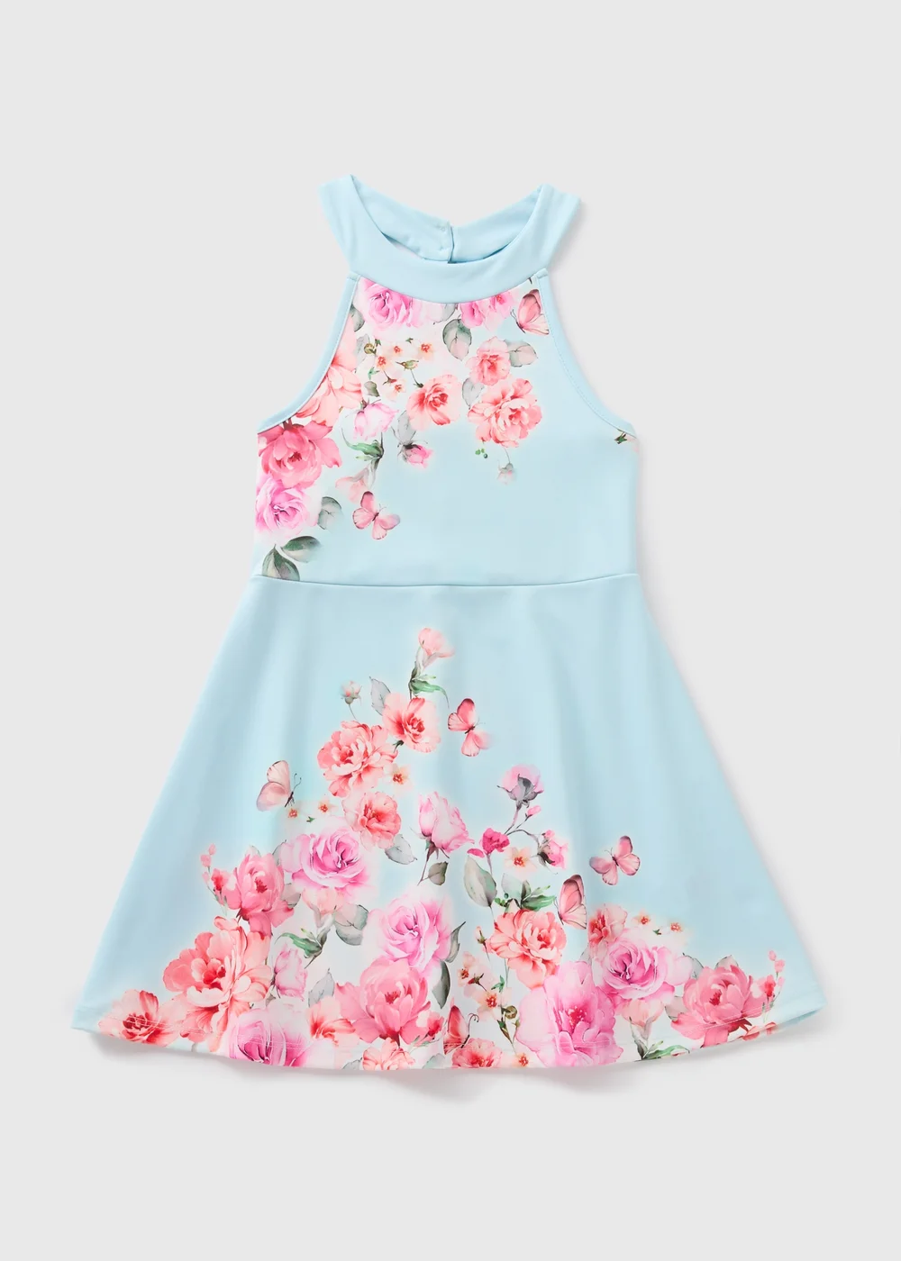 Girls Blue Floral Scuba Dress (7-15yrs) - 7 Yrs Image 1