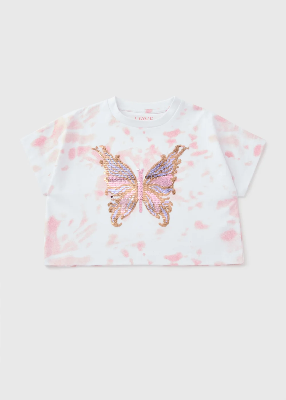 Girls Pink Tie Dye Butterfly T-Shirt (7-15yrs) - 7 Yrs Image 1