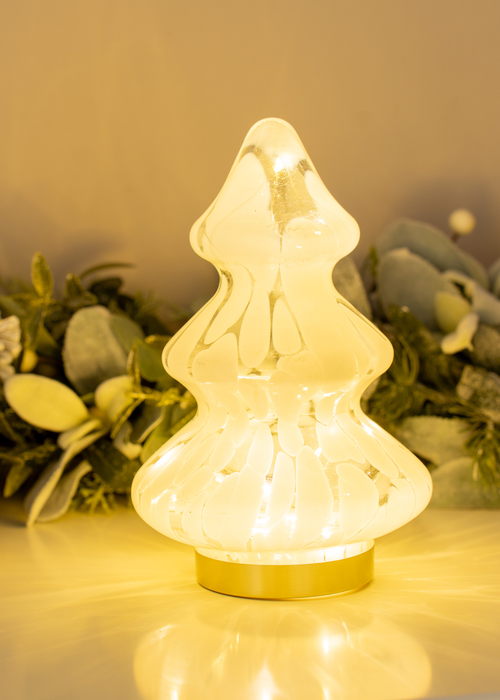 ValueLights White Confetti Glass LED Lit Christmas Tree Decoration (20.5cm x 13cm x 13cm) - One Size Image 1